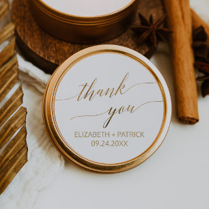 Elegant Gold Calligraphy Thank You Wedding Favour Classic Round Sticker