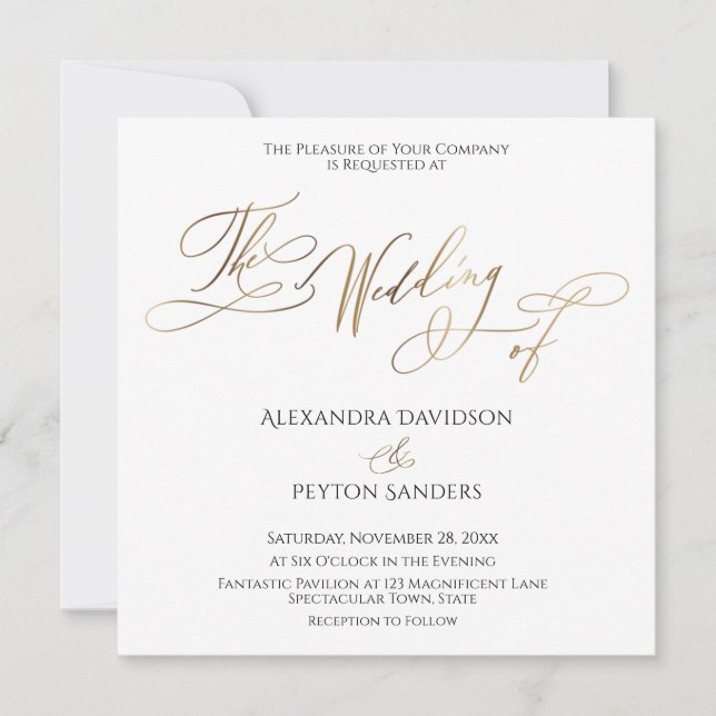 Elegant Gold Calligraphy "The Wedding of" Invitation (Front)