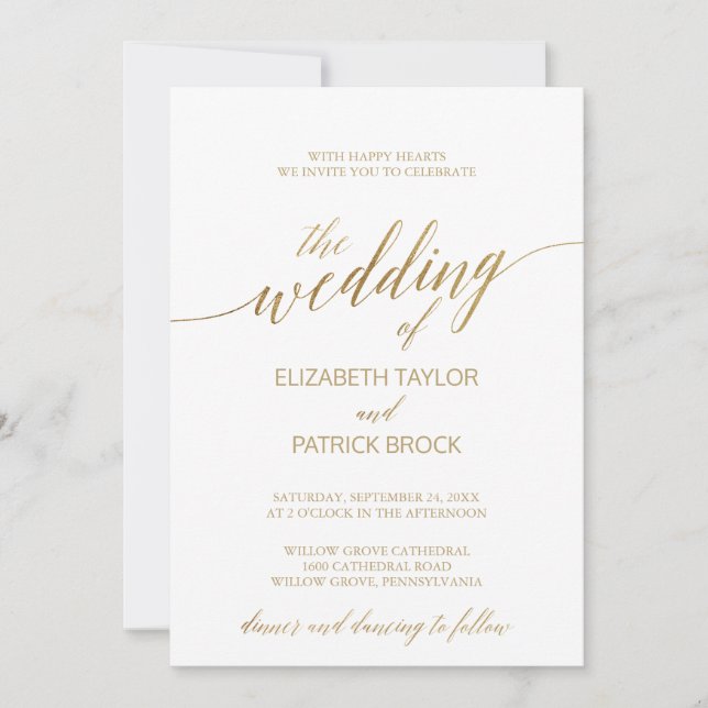 Elegant Gold Calligraphy The Wedding Of Invitation (Front)