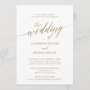 Elegant Gold Calligraphy The Wedding Of with RSVP Invitation