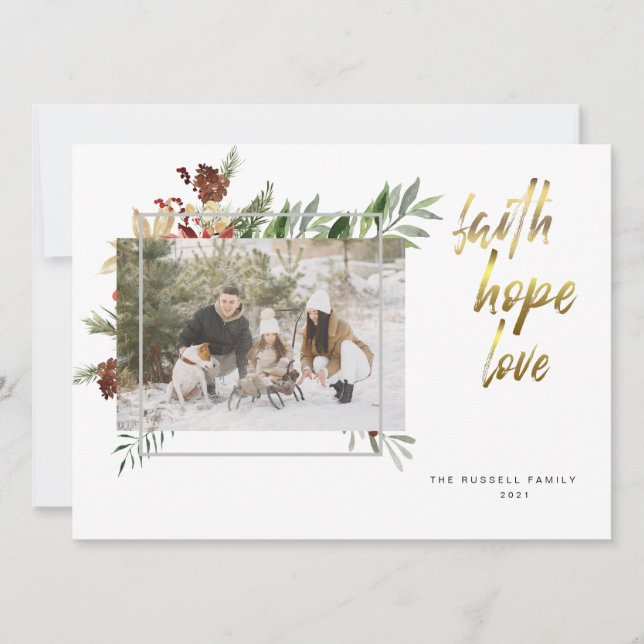 Elegant Gold Calligraphy Three Photo Christmas Holiday Card (Front)