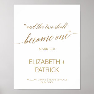 Elegant Gold Calligraphy Two Become One Welcome Poster