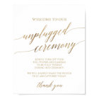 Elegant Gold Calligraphy Unplugged Ceremony Sign