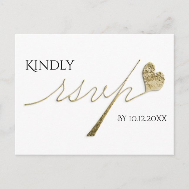 Elegant Gold Calligraphy w/Heart RSVP Invitation Postcard (Front)