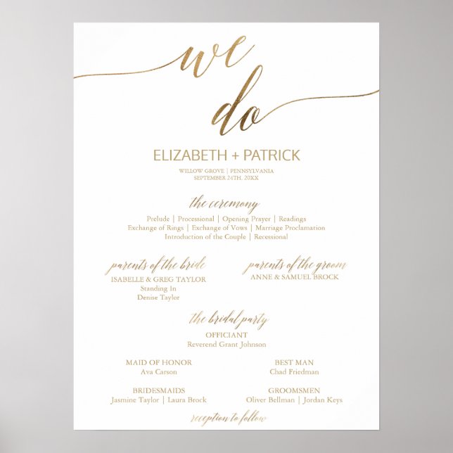 Elegant Gold Calligraphy We Do Wedding Program Poster (Front)
