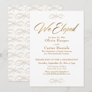 Elegant Gold Calligraphy We Eloped Reception Invitation