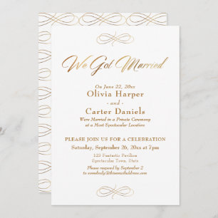 Elegant Gold Calligraphy We Got Married Reception Invitation