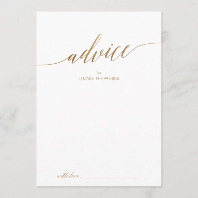 Elegant Gold Calligraphy Wedding Advice Card (Front)