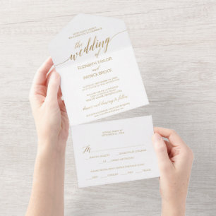 Elegant Gold Calligraphy Wedding All In One Invitation
