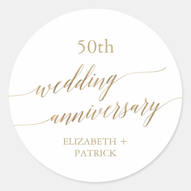 Elegant Gold Calligraphy Wedding Anniversary Classic Round Sticker (Front)