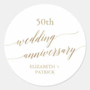 Elegant Gold Calligraphy Wedding Anniversary Classic Round Sticker