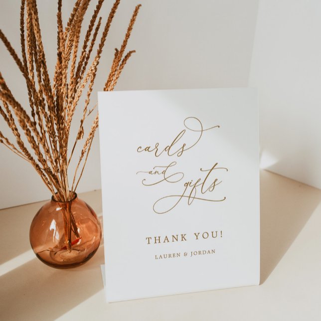 Elegant Gold Calligraphy Wedding Cards and Gifts Pedestal Sign (Creator Uploaded)