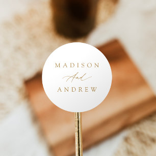 Elegant Gold Calligraphy Wedding Classic Round Sticker