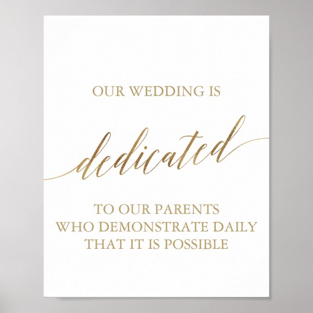 Elegant Gold Calligraphy Wedding Dedication Sign (Front)