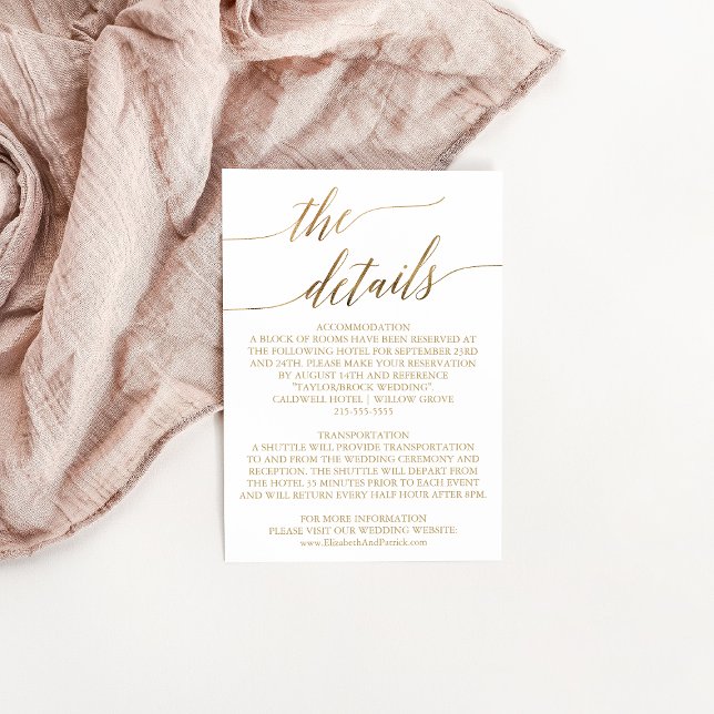 Elegant Gold Calligraphy Wedding Details Card (Creator Uploaded)