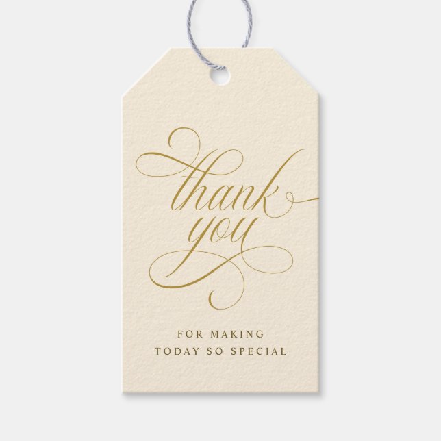 Elegant Gold Calligraphy Wedding Favour Tags (Front)