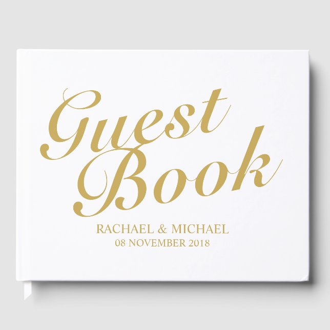 Elegant Gold Calligraphy Wedding Guest Book (Front)