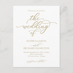 Elegant Gold Calligraphy Wedding Invitation Postcard