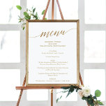 Elegant Gold Calligraphy Wedding Menu Sign<br><div class="desc">This simple gold calligraphy wedding menu sign is perfect for a simple wedding. The neutral design features a minimalist poster decorated with romantic and whimsical faux gold foil typography. Personalise the sign with your menu options, names, wedding date and location. Please Note: This design does not feature real gold foil....</div>