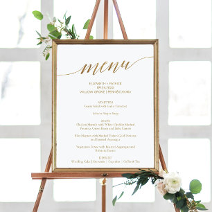 Elegant Gold Calligraphy Wedding Menu Sign