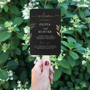 Elegant Gold Calligraphy Wedding Party Program     Hand Fan