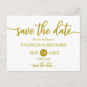Elegant Gold Calligraphy Wedding Save The Date Postcard
