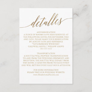 Elegant Gold Calligraphy Wedding Spanish Detalles Enclosure Card