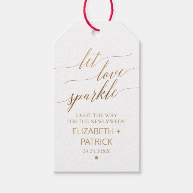Elegant Gold Calligraphy Wedding Sparkler Tags (Front)