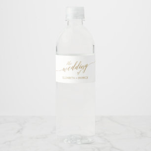 Elegant Gold Calligraphy Wedding Water Bottle Label