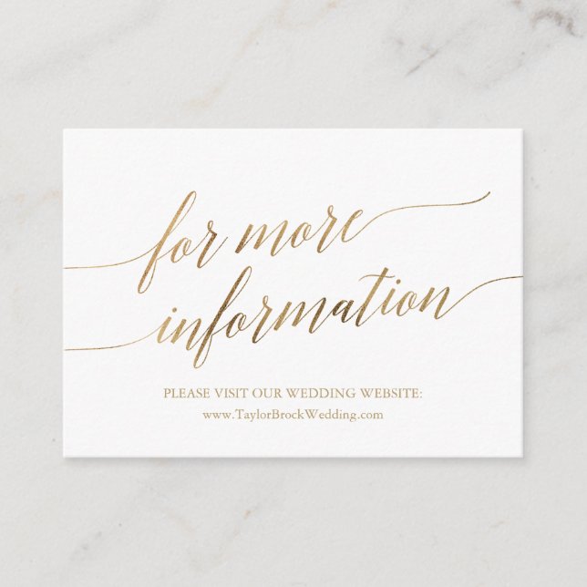 Elegant Gold Calligraphy Wedding Website Enclosure Card (Front)