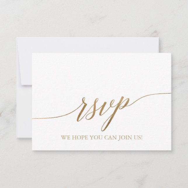 Elegant Gold Calligraphy Wedding Website RSVP Card (Front)