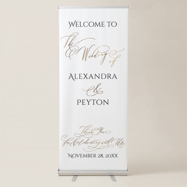 Elegant Gold Calligraphy Wedding Welcome Sign (Front)