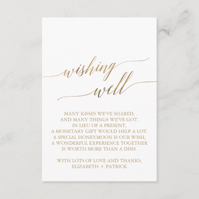 Elegant Gold Calligraphy Wishing Well Enclosure Card (Front)