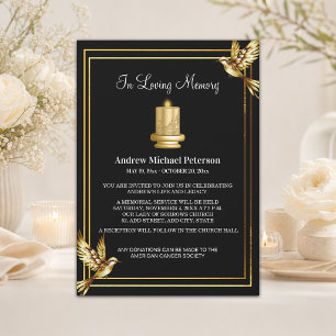 Elegant Gold Candle Celebration Of Life Funeral Invitation
