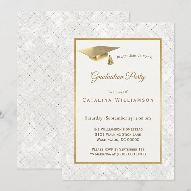 Elegant Gold Cap Graduation Invitation (Front/Back)
