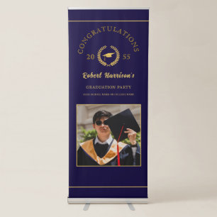 Elegant Gold Cap Laurel Wreath Graduation Party  Retractable Banner