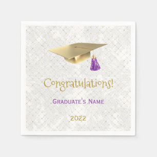 Elegant Gold Cap Purple Congratulations Graduation Napkin
