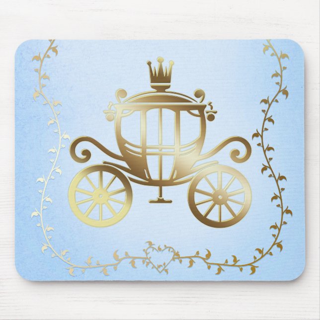 Elegant Gold Carriage Blue Storybook Princess Mouse Mat (Front)