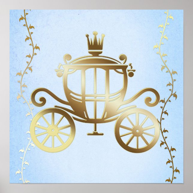 Elegant Gold Carriage Blue Storybook Princess Poster (Front)