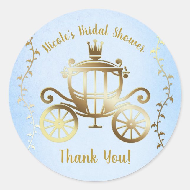 Elegant Gold Carriage Blue Storybook Royal Classic Round Sticker (Front)