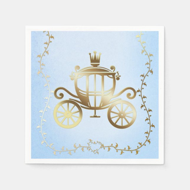Elegant Gold Carriage Blue Storybook Royal Napkin (Front)