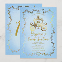 Elegant Gold Carriage Blue Storybook Sweet 16