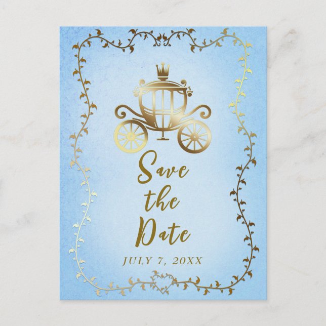 Elegant Gold Carriage Storybook Save the Date  Announcement Postcard (Front)