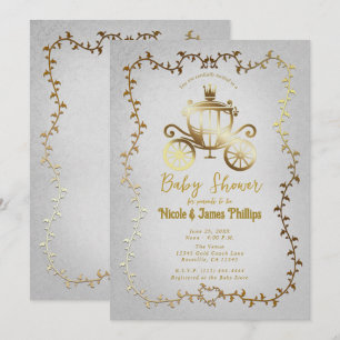 Elegant Gold Carriage White Storybook Baby Shower  Invitation