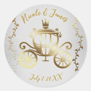 Elegant Gold Carriage White Storybook Royal Classic Round Sticker