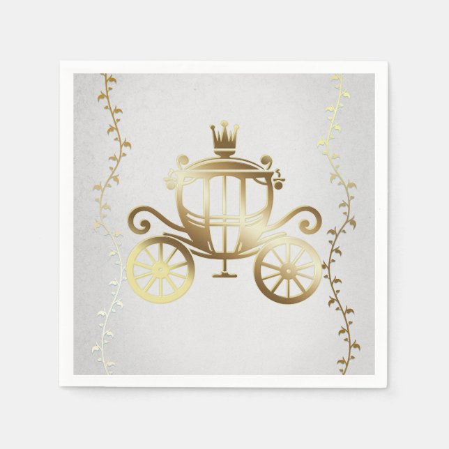 Elegant Gold Carriage White Storybook Royal Napkin (Front)