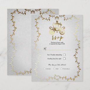 Elegant Gold Carriage White Storybook Wedding RSVP Invitation