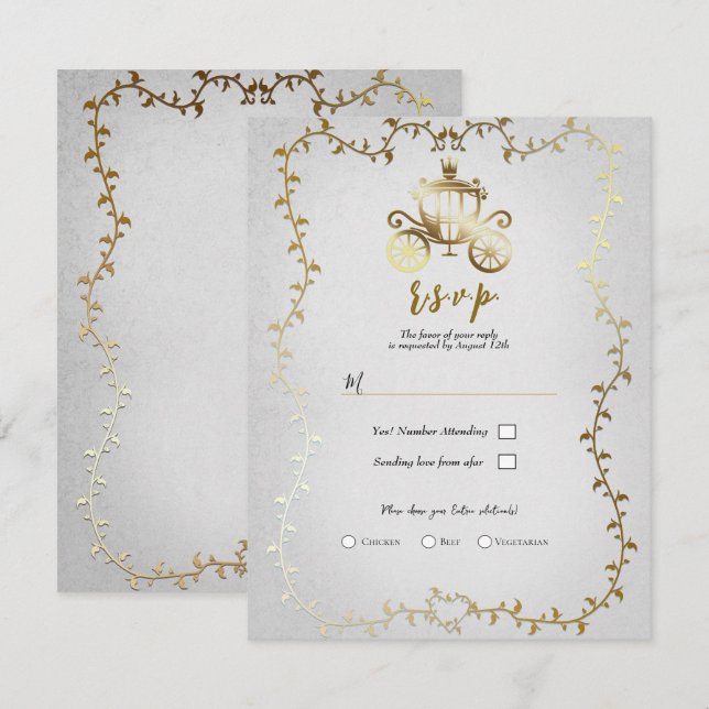 Elegant Gold Carriage White Storybook Wedding RSVP Invitation (Front/Back)