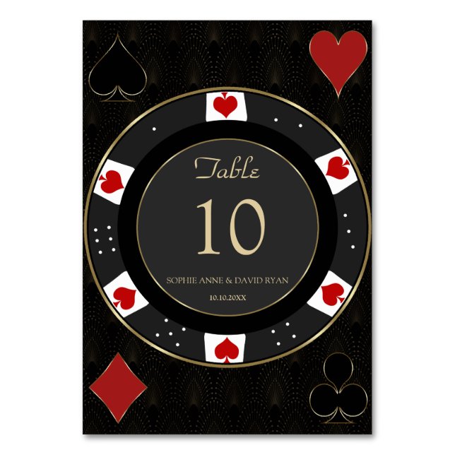 Elegant Gold Casino Poker Chip Wedding Table Number (Front)
