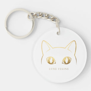 Elegant Gold Cat Line Art Keychain